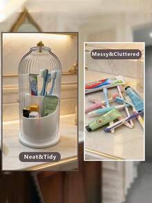 Dust-Proof Rotating Storage Box, Transparent Sliding Lid Design, 360° Free Rotation, Multi-Compartment Large Capacity, Easily Store Toothbrushes, Toothpaste, Makeup Brushes And Other Items, Elegant And Versatile For Various Scenarios - Multicolor - View 7