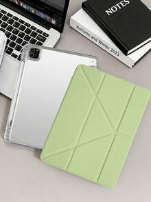 1件透明壓克力 Y 型折疊抹茶綠平板保護殼，相容 iPad Mini6/7/Air/Air2/9.7/10.2/10.5/10.9 (Air4-Air8)/Pro 11/10th Gen/A16/Pro 11 2024 機型，全透明壓克力背殼，絲綢質感 8 折蓋，可調節支架，自動休眠/喚醒，內置筆槽，不含筆，部分機型附相機框 - 抹茶綠 - 查看 2