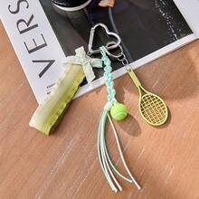 Y2K Tennis Racket Bag Charm, Handmade Braided Rope Keychain, Cute Ribbon Pendant, Aesthetic Phone Strap Accessory For Handbag Backpack - Multicolor - View 10