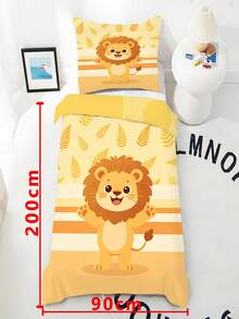 2PCS Yellow Stripe Cute Lion Kids Bedding Set (Spring/Summer Series) Double Sided Printed Duvet Cover Set Suitable For Children,Teenager,Boys And Girls All Seasons Use With Zipper Closure( No Filler) Pillowcase Size 40x60cm 100% Polyester - Multicolor - View 5