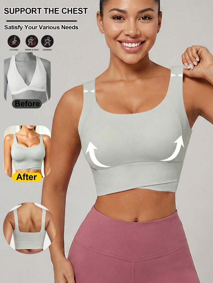 Tank Top Yoga, Bra Olahraga Bernapas dengan Fungsi Anti Guncangan dan Pengumpul yang Memberikan Bentuk Punggung Indah, Atasan Olahraga untuk Gym. - Light Grey - View 1