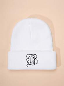 1件刺繡哥德風26個英文字母兒童針織帽，男孩女孩通用戶外防寒休閒百搭冬季保暖毛帽，適合日常穿著與兒童造型裝扮 - 白色 - 查看 14