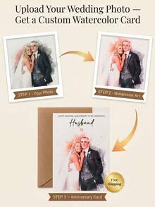 Custom Watercolor Wedding Portrait Anniversary Card, Delicate Folded Greeting Style, Heartfelt Present For Marriage Anniversary Celebration, Spousal Emotional Communication And Precious Marital Memory Collection - Multicolor - View 9
