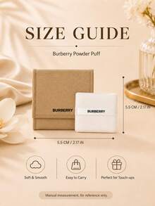 مقاس بودرة التجميل من Burberry 5.5*5.5 سم، قماش ناعم وسلس، مع حقيبة تخزين، ملمس خفيف عند وضع المكياج، سهل الحمل لتعديل المكياج في أي وقت - أبيض - مشاهدة 4