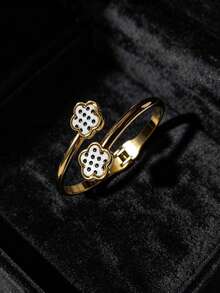 1/3pcs Luxury Metal Geometric Five-Leaf Clover Women's Lucky Bracelet (No Gift Box) - Yellow Gold - View 5