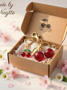 1pc Glitter Resin Cherry Bag Charm, Sweet Fruit Keychain With Lobster Clasp, Fashion Handbag Pendant Key Ring Accessory, Gift For Women And Girls - Cherry - View 9