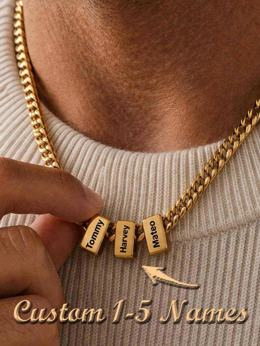 Personalized Men's Silver Necklace, Customized Name Necklace, Father's Day Gift For Him, Gift For Dad, Dad Necklace - Multicolor - View 1