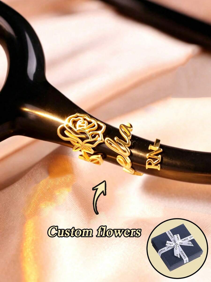 1pc Personalized Birth Month Flower Stethoscope Charm, Custom Name Initials And Birth Flower Stethoscope Decoration, Elegant Decorative Accessory, Customizable Item, Personalized Gift, Christmas Gift, ID Tag: Gift For Friends Or Classmates, Graduation Gift