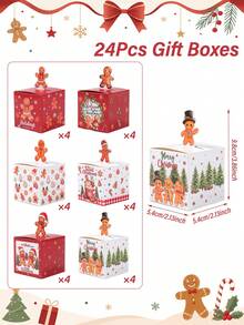 24 Christmas Gift Boxes, Gingerbread Man Christmas Tree Design Mini Christmas Candy Boxes, Christmas Holiday Party Gift Boxes, Merry Christmas Gifts, Christmas Gift Packaging Boxes, Gift Packaging Bags, Christmas Decorations, Christmas Atmosphere, Home Decor, Table Decor, Christmas Ornaments, Christmas Party Supplies, Christmas Eve Holiday Party Supplies, Christmas Decor - Multicolor - View 5