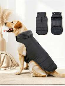 Metglad 中大型犬冬季外套，带羊毛衬里的保暖背心 - 宠物服装，寒冷天气狗狗雪地夹克，防风冬季大衣 - 深灰色 - 查看 2