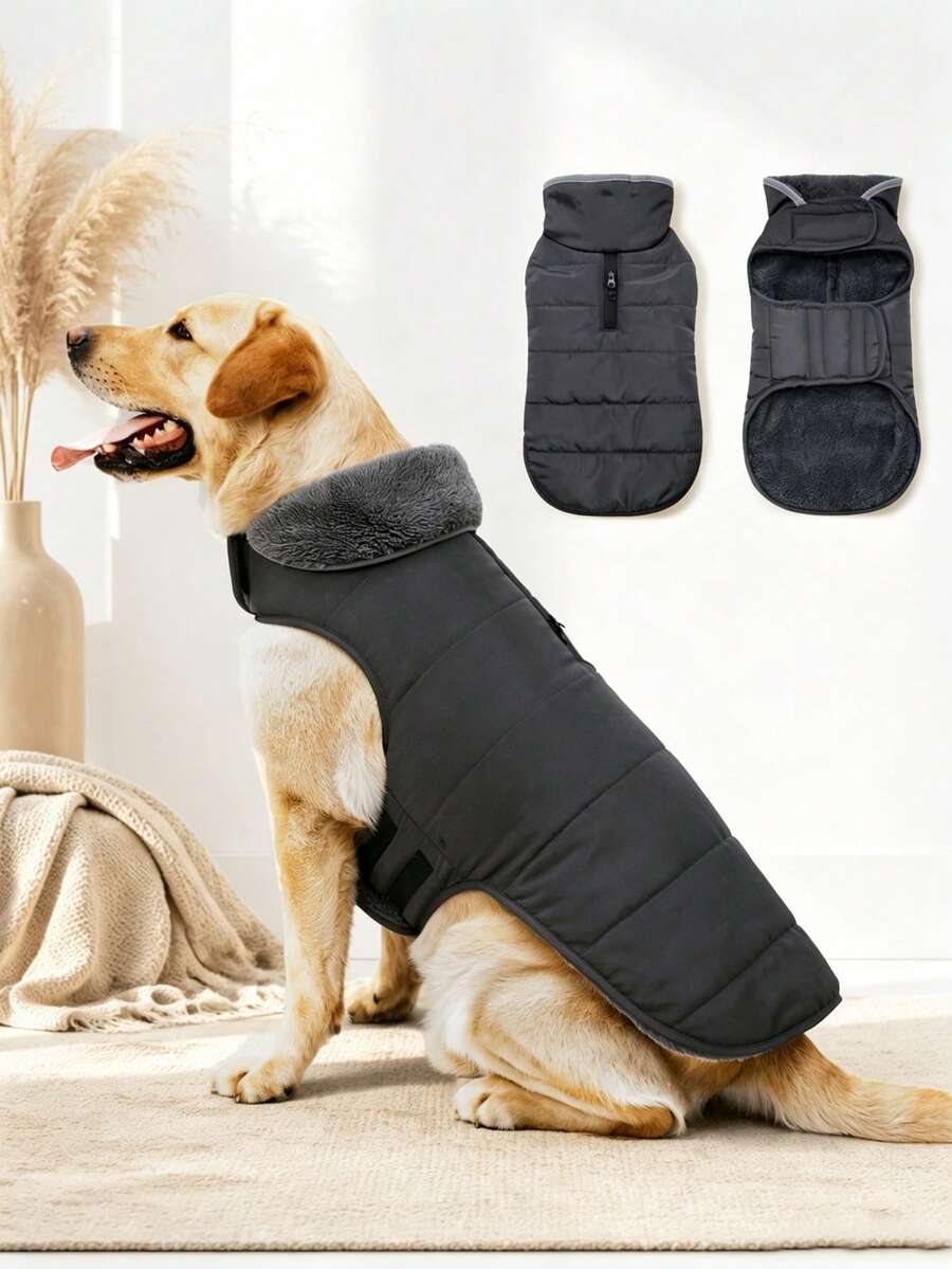 Metglad 中大型犬冬季外套，带羊毛衬里的保暖背心 - 宠物服装，寒冷天气狗狗雪地夹克，防风冬季大衣