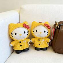 Sanrio Cute Yellow Raincoat Hello Kitty Plush Pendant, Glossy PU Waterproof Cartoon Plush Doll Bag Charm, Fashion Backpack Decoration Accessory, Sweet Gift For Girls - Yellow - View 5