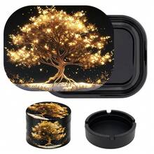 Magnetic Lid Rolling Tray Set. Portable Smoking Accessories Starter Kit. Comes With 18*14cm Metal Tray And Magnetic Lid, 4-Layer Metal Grinder And Ashtray, Beautiful Pattern Matching, 3 Combinations Available. Perfect Starter Gift For Smokers. Perfect Gift For Hand-Rolled Cigarettes. - Multicolor - View 8
