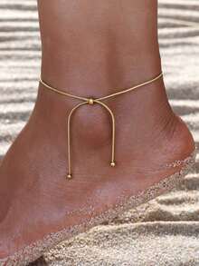 1pc Stainless Steel Beaded Heart Anklet, Women's Daily And Summer Beach Vacation Accessory Gift (Gift Box Not Included) - Gold - View 8