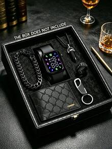 6Pcs/Set Men's Fashion Luxury Minimalist LED Digital Display Electronic Watch And Fashion Multifunctional Wallet + Keychain, Suitable For Men To Wear At Parties And Formal Occasions, Perfect Gift For Family/Friends, Valentine's Day/Christmas/Halloween For Men/Boyfriend/Father (Gift Box Not Included) - Multicolor - View 7