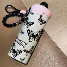 1個 600ML 英文蝴蝶創意蝴蝶結水墨潑染圖案保溫杯，時尚便攜掛繩水壺，不鏽鋼咖啡杯，適合辦公室與旅行，推薦送給朋友/家人的咖啡禮物 - 彩色 - 查看 13