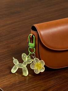 1pc Dopamine Transparent Balloon Dog Pendant, Flower Cartoon Puppy Keychain, Phone Strap, Women's Bag DIY Charm - Multicolor - View 4