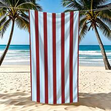 1pc Burgundy & Light Blue Striped Microfiber Beach Towel, Soft Absorbent Lightweight Towel, Suitable For Adults And Teens, Perfect For Beach, Travel And Swimming Beach Blanket - Multicolor - View 7