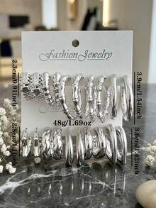 10 Pairs New Asymmetrical Acrylic Lightweight Material Earrings Set, Geometric Shape, Suitable For Women's Daily Wear - 10 Pairs Of Earrings Set - View 5