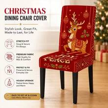 1/2/4/6/8pcs Christmas Tree & Deer Pattern Elastic Chair Covers, Removable, Washable, Easy To Clean, Suitable For All Seasons, Perfect For Holiday Home Decor, Ideal For Dining Room, Living Room And Kitchen - Multicolor - View 14