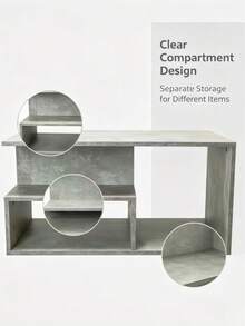 1 Pieza Mesa de Café con Diseño de Escalones, Espacio de Almacenamiento Abierto Multicapa Irregular con Superficie de Grano de Piedra Gris Mate, Mesa de Café, Escritorio, Mesa de Reunión, Mesa Lateral, Mesa de Té, Mesa de Extremo, Mesa de Almacenamiento, Mesa Organizadora, Mesita de Noche - mesa de centro - Ver 7