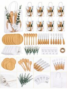 55Pcs Gift Sets 6 Sets Bamboo Charcuterie Board Spoon Butter Knife Fork Towel Artificial Eucalyptus Clear Gift Bag Thank You Tag Gender Reveal Newborn Party Guest Favors - View 8