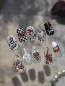 Gothic Vintage Castle Stained Glass Nail Stickers Dark Roses Ornate Window Mysterious Elegant Manicure Art Self Adhesive Sticker Decoration For Women - Multicolor - View 6