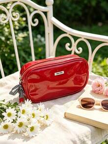 Miu Miu Festive Shiny Red Waterproof Patent Makeup Organizer Bag For Full Set Cosmetic Skincare Storage Wedding Guest Surprise Gift MIUMIU-GIFT-27 - Red - View 1