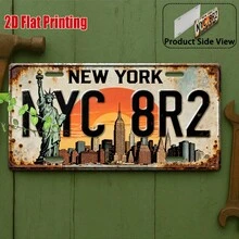 2D Flat Print, 1pc, Vintage Sign, Outdoor Plaque & Wall Decor. Aluminum Sign With New York Skyline & Statue Of Liberty Design, Suitable For Living Room, Office, Bar, Vintage Decor (Random Style) - A - View 5