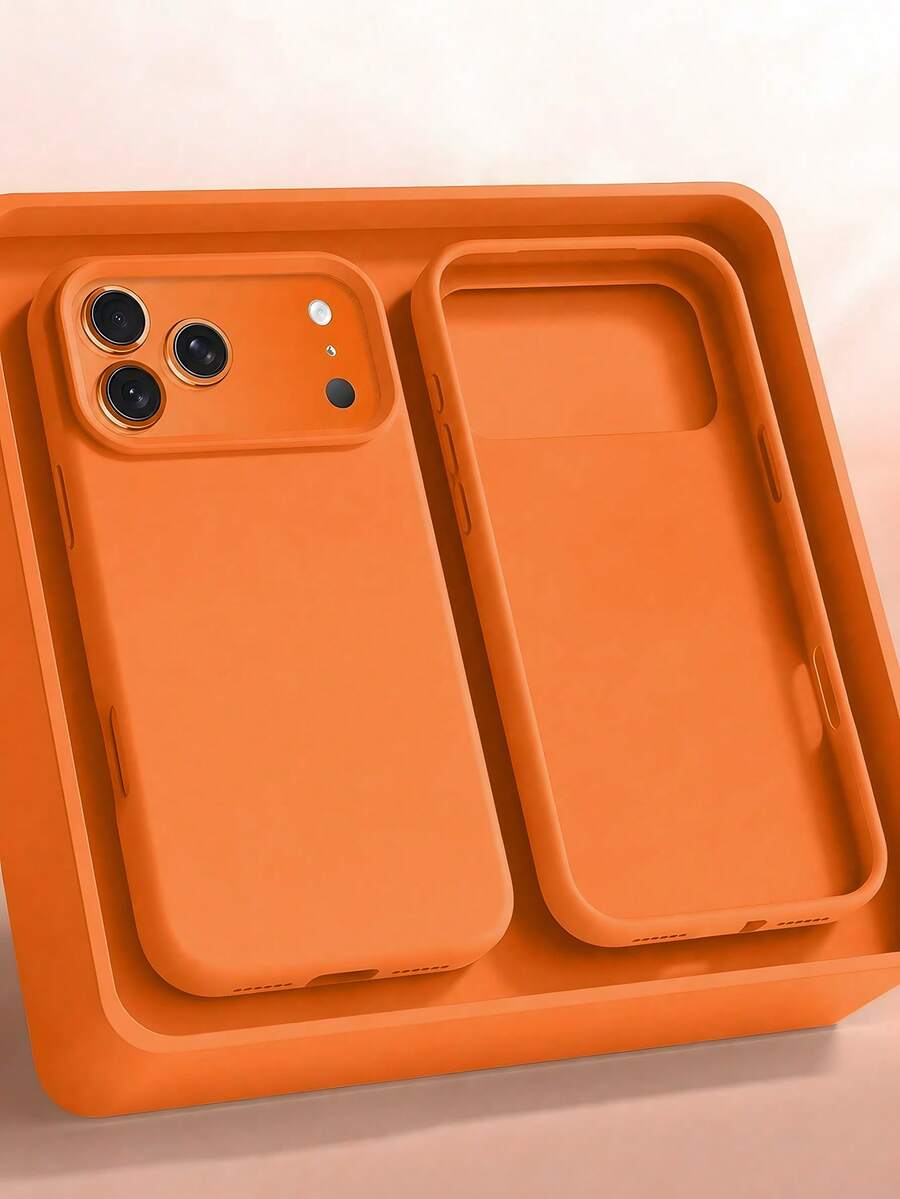 VRNOEI 橘色極簡創意磨砂防震手機殼,適用於 iPhone 17 14 13 12 11 15 16 17 Pro Max 系列,中性手機殼配件 - 橘色 - 查看 1