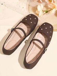 HFSHUNXY Flatjoy 2026 Y2K Style Autumn/Winter Women's New Brown Mary Jane Flats, Commuter Versatile, Elegant Fashion, Single Strap Buckle, Rivet Stud Design, Suitable For Punk, Biker, Cool Girls, Halloween, Christmas And Party Outfits - Brown - View 4