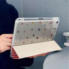 1pc Red Plaid Colorful Star 3+Y Fold Multi-Angle Magnetic Stand Tablet Protective Case, With Pen Slot And Auto Sleep/Wake Function, Compatible With IPad PRO/AIR, Pad 5/6/7, Pad, MatePad, Honor Pad - Multicolor - View 7