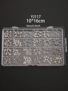 24-Grid Box/120pcs Bulk Mixed Vintage Rhinestone Cross Metal Nail Art Charms, Punk Style Silver Cross 3D Nail Decor Accessories DIY Rhinestone Decoration Set - Multicolor - View 13