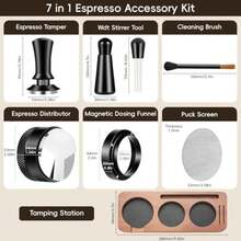 7 Pcs Espresso Tamper Tools Accessories Kit For Coffee WDT Tool Accessories Set Coffee Tamper Set With Wood Espresso Tamping Station Distributor Dosing Funnel Stirrer Brush Puck Screen - 54mm - View 4