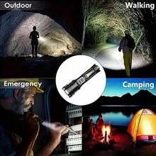 KENSUN 1pc High Power LED Flashlight, 2000 Lumens, With Display Screen, USB Rechargeable, Suitable For Camping, Fishing, Emergency Lighting, With Zoom Function, Camping Accessories - As Shown In the Figure - View 9