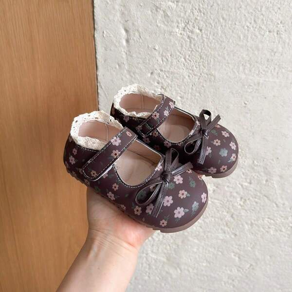 Girls' Floral Bow Mary Jane Shoes, Soft Sole Lightweight School Shoes, Versatile For Spring/Autumn Daily Wear And Outings