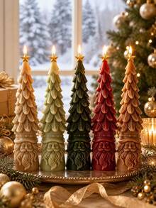 Moule à bougie en silicone 3D sapin de Noël haut avec base Père Noël, sapin pointu avec gaufrage de couche de feuilles, sommet étoile dorée et base barbe du Père Noël, silicone flexible anti-adhésif résistant à la chaleur, facile à démouler et à réutiliser, convient pour la cire de soja, la résine époxy, le plâtre, le savon, les loisirs créatifs DIY, la décoration de table de fenêtre d'hiver et les boîtes cadeaux de Noël faites à la main - Moule du Père Noël - Voir 4