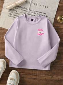 Big Girls Cute "Not For Everyone" Back Print Long Sleeve T-Shirt, Japanese Style Cute Glitter Dumpling Cartoon Pattern Purple Top, Casual Daily Campus Outfit - Mauve Purple - View 4