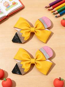 2/6pcs Back To School Hair Clips,Cute Glitter Pencil Bow,Colorful Bow Hair Pins,Teacher's Day,School Stuff,Hair Accessories Gift For Girls Teens Daily Wear - Multicolor - View 7