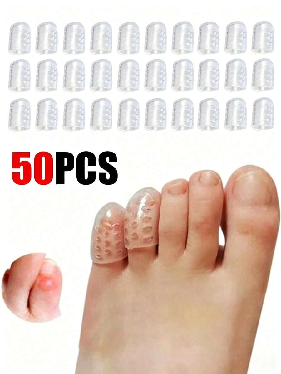 50 PCS Silicone Toe Protectors: Elastic, Anti-Friction, Breathable, And Sweat-Proof For Toenail Protection - Odorless For Extra Comfort In Running And Walking, Gel Toe Protectors Breathable Little Toe Covers For Men And Women