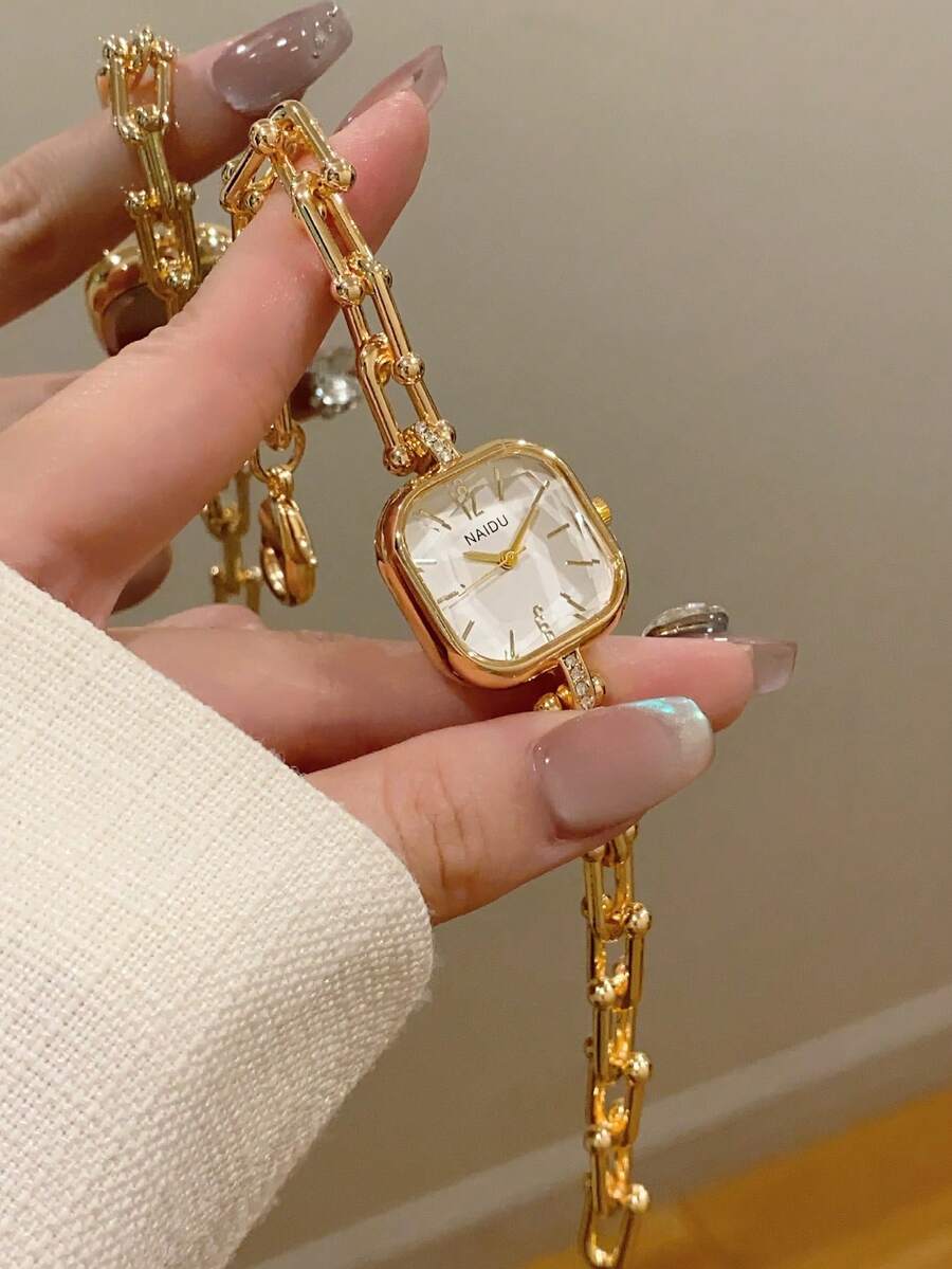 1pc Gold Square Bracelet Women's Quartz Watch Exquisite Compact And Fashionable Suitable For Daily Matching Birthday/Graduation Gifts Casual - Gold - View 1