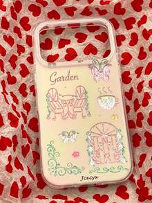 Cute Garden Butterfly Pattern Rhinestone Texture Phone Case, Compatible With IPhone 17 Pro Max 17 Pro 16 Pro Max 16 Pro 15 Pro Max 15 Pro 14 Pro Max 14 Pro 13 Pro Max 13 Pro 14 15 16 Plus 13 15 17, Light Pink Gradient Floral Coffee Cup Design Back Cover - Garden Butterfly - View 3