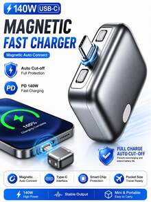 Adaptor Pengisian Cepat Type-C 140W dengan Fungsi Mati Otomatis, Port Pengisian Magnetik yang Dapat Muncul, Mati Otomatis Saat Terisi Penuh 100%, Cocok untuk Pengisian Semalaman - Putih - View 2