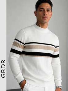 Men's Knitted Ribbed Ribbed Sweater, Autumn/Winter Essential - White - View 6