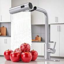 1pc Multifunctional RV Kitchen & Bathroom Faucet Replacement, 3-Way Switching Mode, Includes Water-Saving Aerator, Pressurized Extension Sprayer Nozzle, Polished Surface, Direct Drinking Water Contact, RV Kitchen Accessory | Modern Kitchen Faucet With High Arc Spout, Faucet Adapter, 3-In-1 360° Swivel Waterfall Bathroom Sink Faucet Kitchen Items Kitchen Accessories Kitchen Tools - Multicolor - View 3