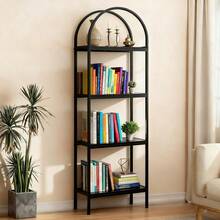 Techigher Bücherregal Bogenförmig, Offenes Standregal im Industrie-Design mit Metallrahmen & Kippschutz, Rustikales Dekoregal Vintage für Wohnzimmer, Arbeitszimmer, Büro - Schwarzer Rahmen + schwarze Tafel - Übersicht 8