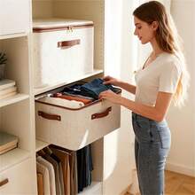 Foldable Linen Texture Fabric Storage Box With Zipper And Dual Handles, Dust-Proof Large Capacity Wardrobe Organizer Bin For Bedding, Clothing And Toys - Multicolor - View 2