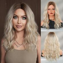 7JHH WIGS Mid-Length Water Wave Curly Wigs For Women 20-Inch Middle Part Without Bangs Wig With Dark Root, Heat-Resistant Synthetic Fluffy For Daily Wear, Music Festival Party Use ( Camel Brown & Blonde) - Multicolor - View 12