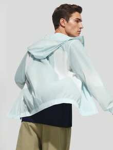 Beneunder Jaket Lengan Panjang Pria Motif Blok Warna dengan Resleting, Kasual untuk Perjalanan Sehari-hari, Berkerudung, dan Perlindungan Matahari - Teal Blue - View 3