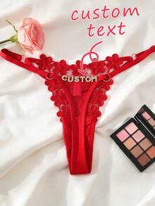 Personalized Women's Sexy Panties Custom Name Gold Silver Letters Underwear Gift For Wife Girlfriend Valentine's Day Christmas Anniversary Briefs, Birthday Gift - 紅色 - 查看 1